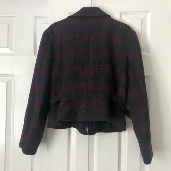 Vintage International Scene Wool Plaid Zip Front Moto Jacket Red Grey 12 - Picture 6 of 8